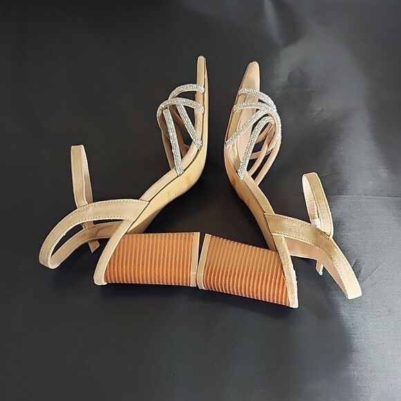 BRAND NEW GLAZE WOMEN’S BLOCK-HEEL RHINESTONES CRISS-CROSS STRAP SANDAL - Picture 11 of 16